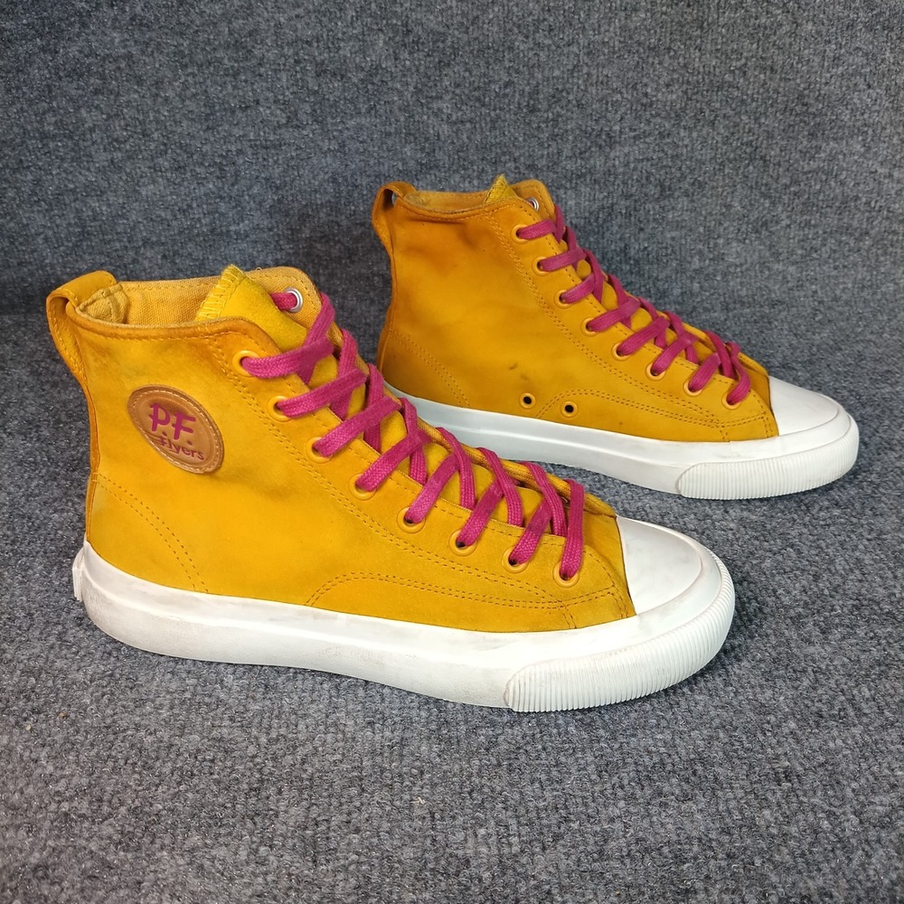 PF Flyers Center Hi Sneakers Womens 7 Yellow Pink High Top Suede AA22S1GS